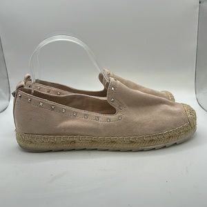 Marc Fisher Chequer Slip On Shoes Flats Espadrille Pink Tan Studded Womens 7 M
